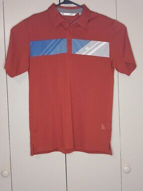 Travis Mathew Men's Medium Red Blue Gray Striped Polo (1046C4)
